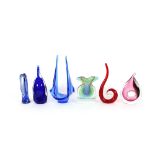 Six various Murano glass sculptures, including a r