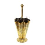 An early 20th Century brass hall stick stand, in the form of an upturned umbrella, having foliate
