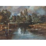 James Henry Govier, A.R.C., 1910-1974, study of a river scene, indistinctly signed, 20cm x 28cm