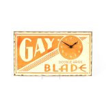 An Art Deco style wall clock, advertising "Gay double edged razor blades"