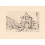 David Thomas, pencil sketch, view of the Shire Hall, Woodbridge, initialled DVT, 10cm x 17cm
