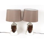 A pair of contemporary Mercury glass effect table lamps, complete with grey shades