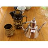A Sylvac coffee pot and mug; and a metalware teapot