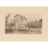 David Thomas, pencil sketch of the Tide Mill, Woodbridge, initialled DVT, 10cm x 17cm