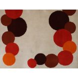 A 1960's wool rug, decorated red, orange and brown circles on a beige ground, 60ins x 52ins