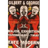 A framed and glazed Gilbert and George signed exhibition poster, 83cm x 63cm