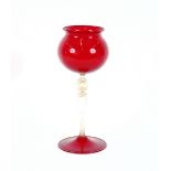 A Murano glass ruby and gilt decorated tall goblet