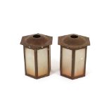 A pair of coppered Art Deco design hexagonal lamp shades