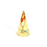 A Clarice Cliff conical sugar shaker, 15cm high