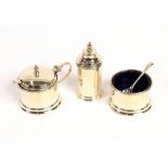 A three piece silver cruet, Chester 1937