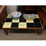 A 1960's tile top coffee table; and two vintage Italian ceramic bowls