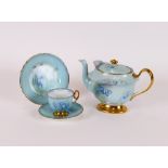 A Shelley Mayfair shape, Bluebell 12395 pattern decorated tea set, heightened in gilt,