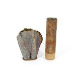 A Bernard Rooke tree stump shape pottery vase; and a Phyl Thomas cylindrical pottery vase