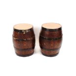 A pair of copper topped coopered wooden barrel sea