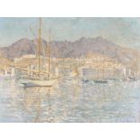 Claude Ronda, Mediterranean harbour study, signed oil on canvas, dated 80, 50cm x 65cm (unframed)