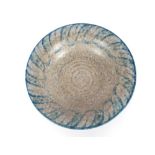 A Royal Lancastrian pottery bowl, by Edward T. Radford, impressed ETR to base, blue scroll