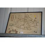 A framed and glazed coloured map of Caithness
