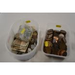 Two trays of coinage and bank notes