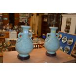 A pair of Celadon style table lamp bases