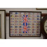 Regimental flag cigarette card collection in frame