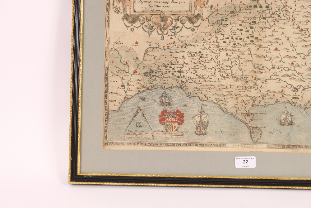 A framed and glazed coloured map of Dorset 1575 - Image 4 of 16