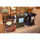 Five various mantle clocks and wall clock