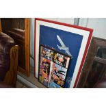 Two framed advertising pictures