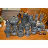 A quantity of various pewter to include tankards;