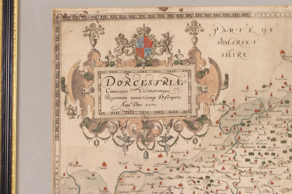 A framed and glazed coloured map of Dorset 1575 - Image 8 of 16