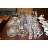 A quantity of various drinking glasses; decanters;