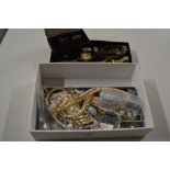 A tray of various costume jewellery and ladies wri