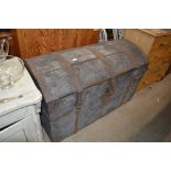 An 18th Century American domed trunk, iron bound