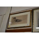A pencil signed print depicting a reclining lady