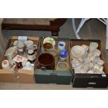 Three boxes of various china and harvest patterned