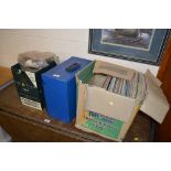 Two boxes and a case of various records and LPs et