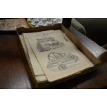 A tray of various book plates depicting steam engi