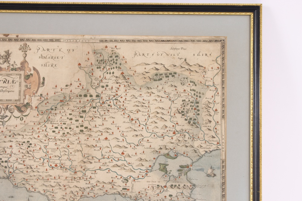 A framed and glazed coloured map of Dorset 1575 - Image 6 of 16
