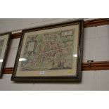 A gilt framed coloured map of Canterbury