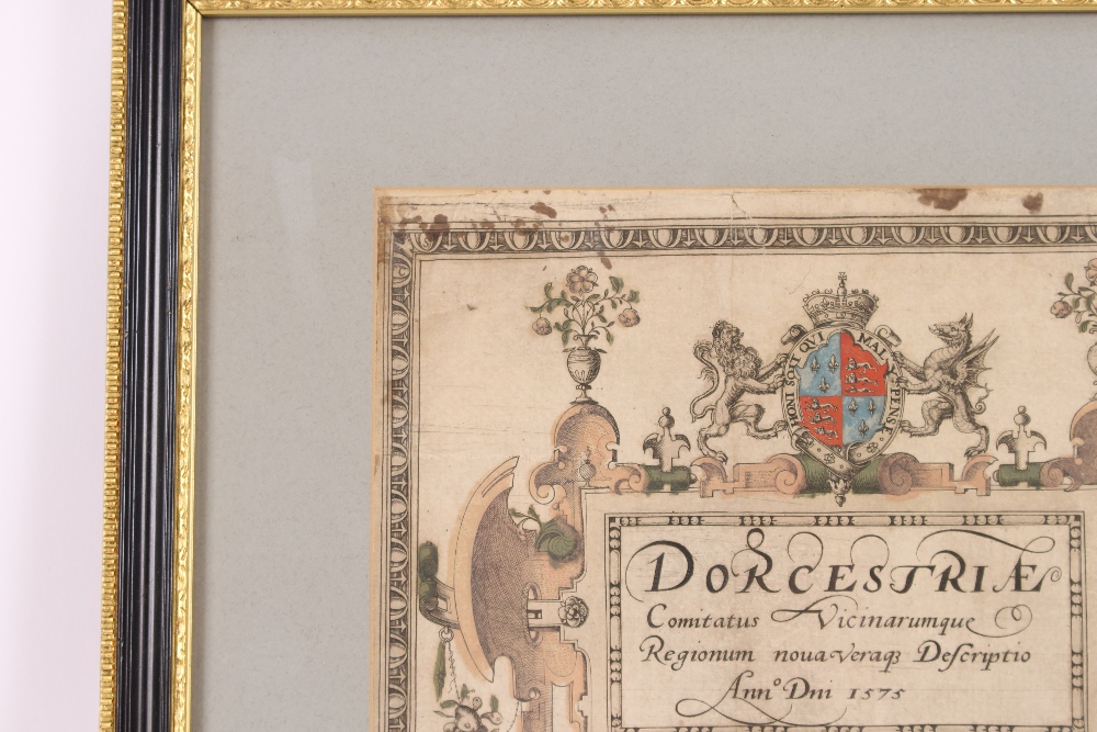 A framed and glazed coloured map of Dorset 1575 - Image 13 of 16