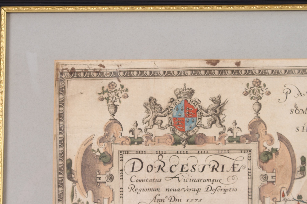 A framed and glazed coloured map of Dorset 1575 - Image 12 of 16