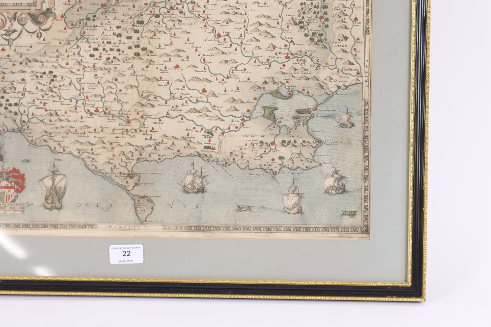 A framed and glazed coloured map of Dorset 1575 - Image 7 of 16