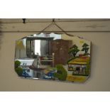 A bevel edged wall mirror with painted decoration