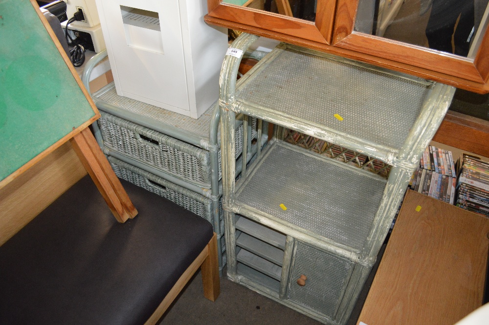 A wicker green painted three drawer chest together