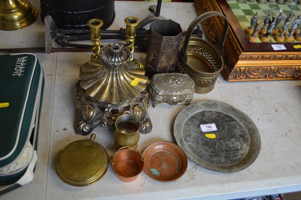 A quantity of metal items to include candle sticks