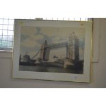 A framed print depicting Tower Bridge, London