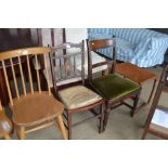 An Edwardian inlaid bedroom chair together with a