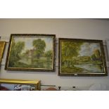 A gilt framed oil on canvas landscape study togeth