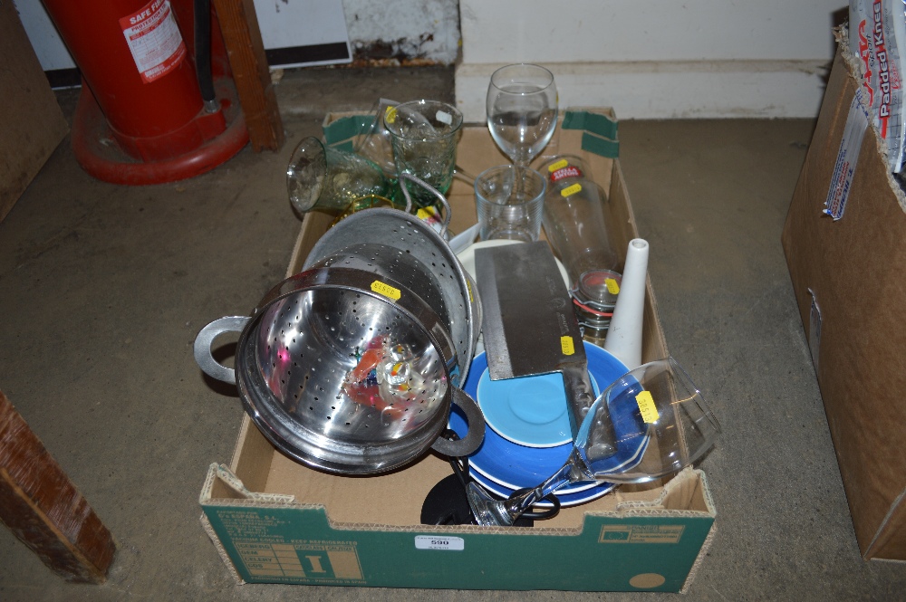 A box of kitchenalia; glassware etc