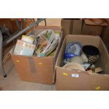 Two boxes containing various pottery, domestic kit