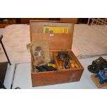 A box of woodworking tools